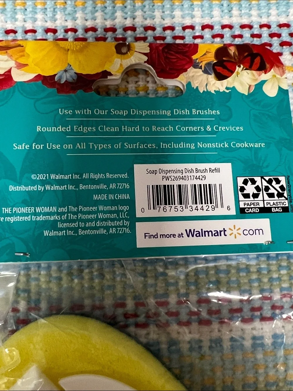 The Pioneer Woman Teal and Yellow Soap Dispensing Dish Brush Refill - 4 sets